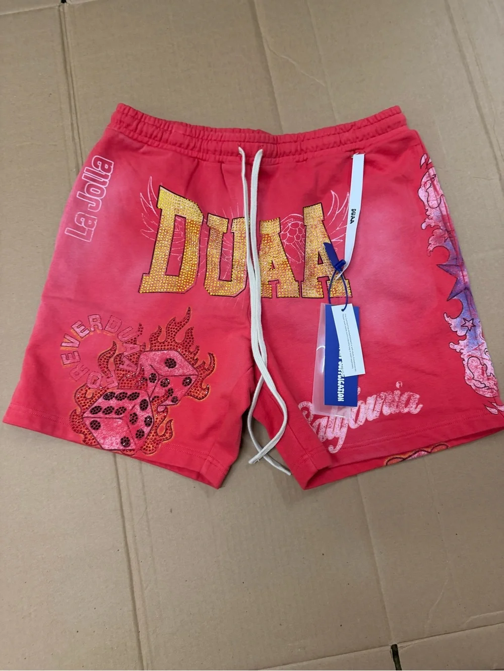 Men's Red Graphic Swim Trunks with Drawstring